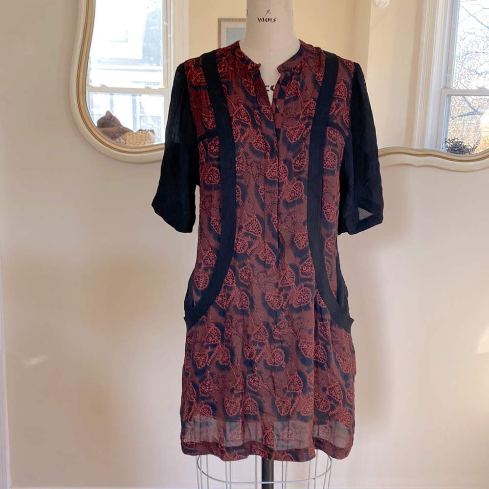 ALC 100% japanese silk abstract geometric floral print dress tunic size S